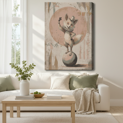 Vintage Circus Fox Whimsical Canvas Wall Art