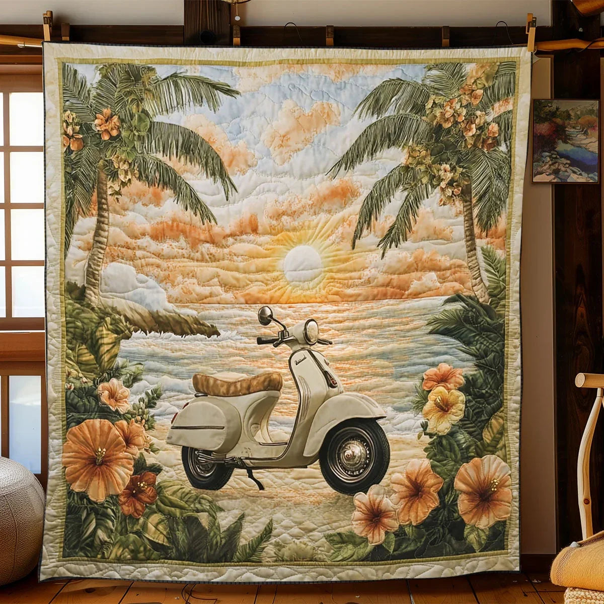 Vintage Coastal Scooter Quilt Blanket