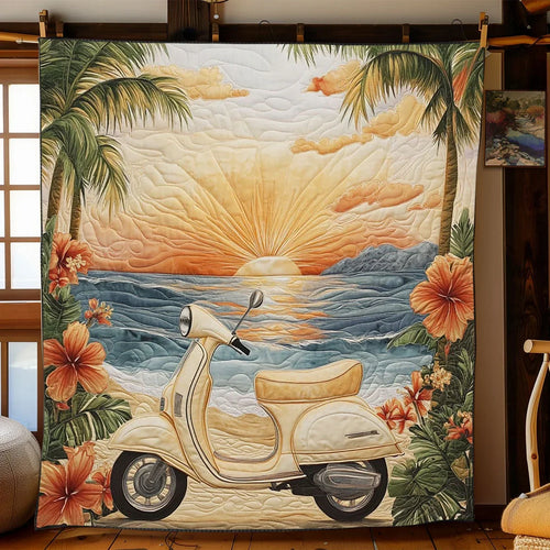 Vintage Coastal Scooter Quilt Blanket