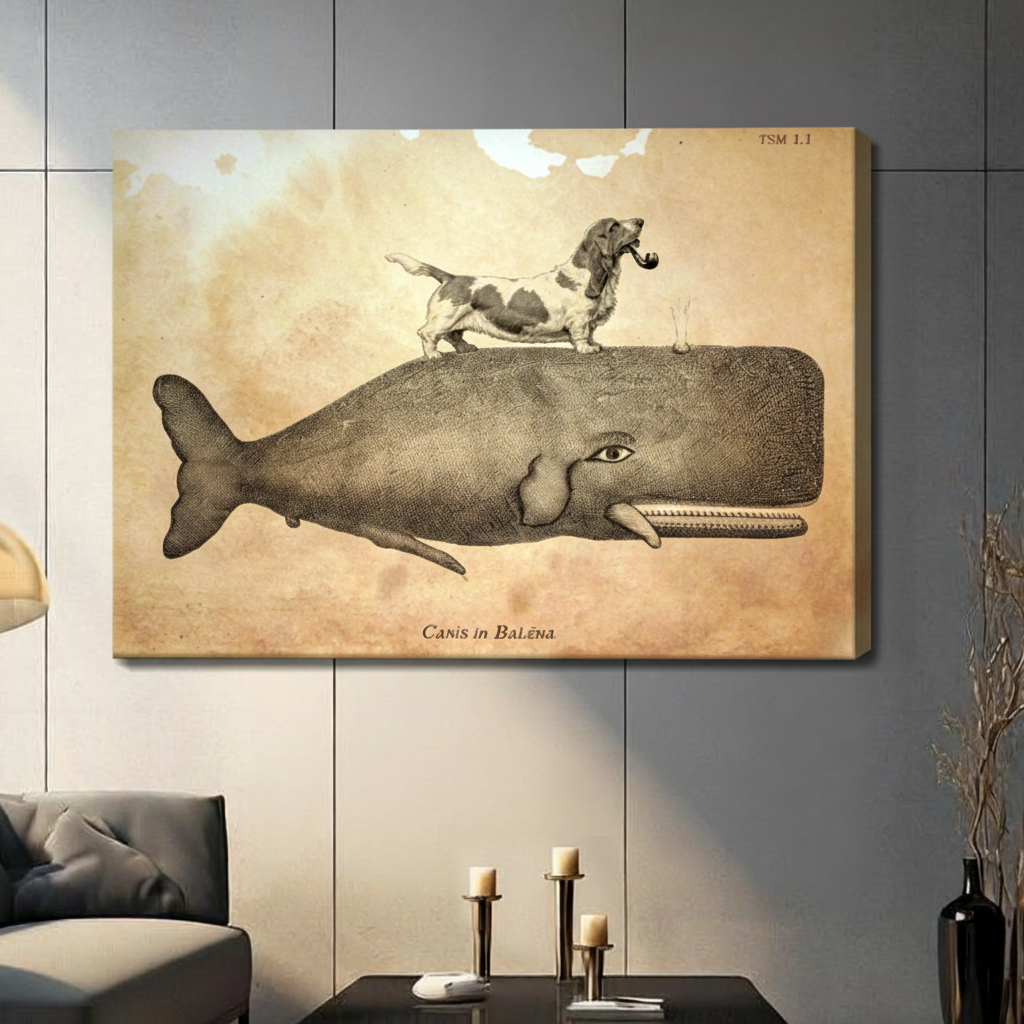 Vintage Basset Hound on Whale Canvas Art Wall Art
