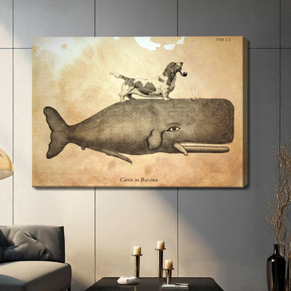 Vintage Basset Hound on Whale Canvas Art Wall Art