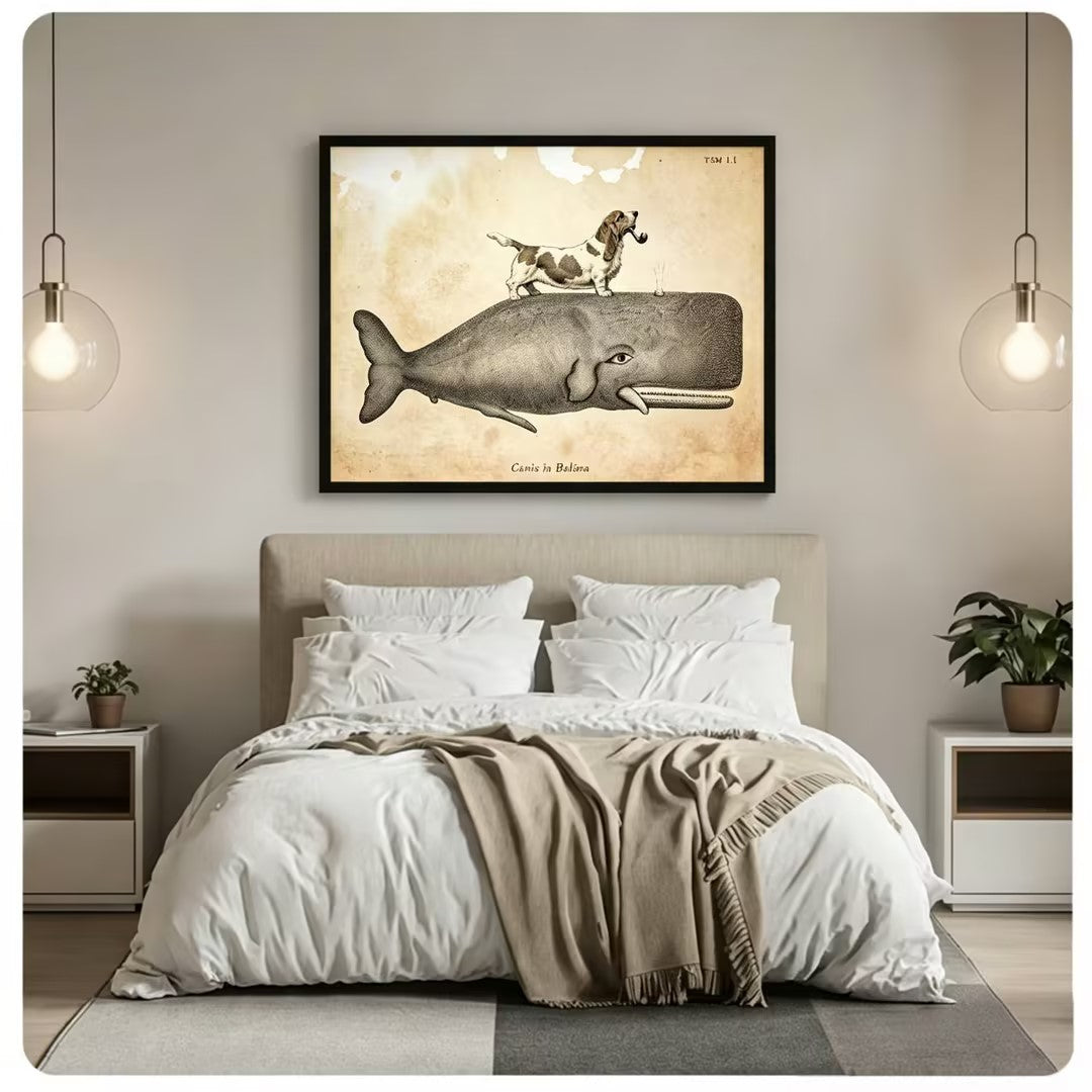 Vintage Basset Hound on Whale Canvas Art Wall Art