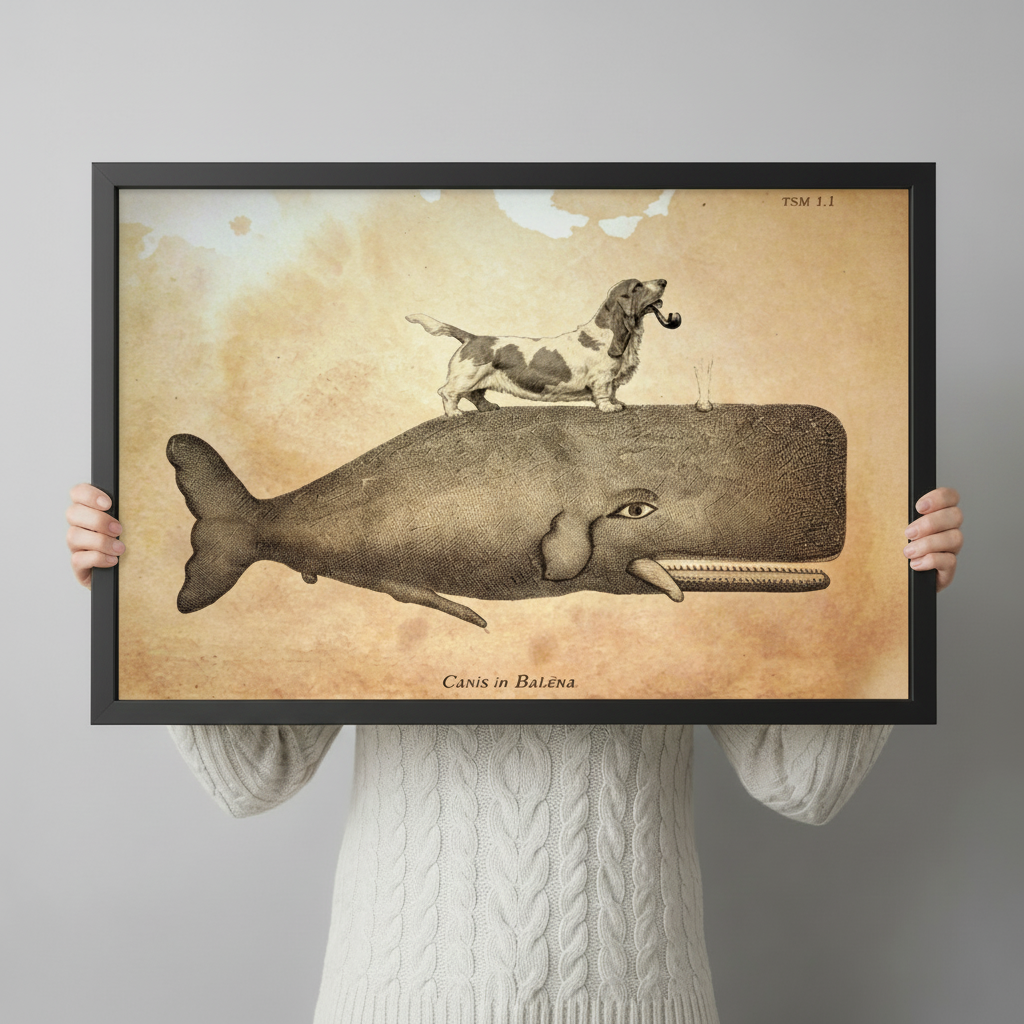 Vintage Basset Hound on Whale Canvas Art Wall Art