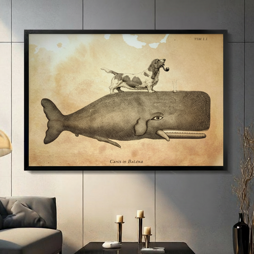 Vintage Basset Hound on Whale Canvas Art Wall Art