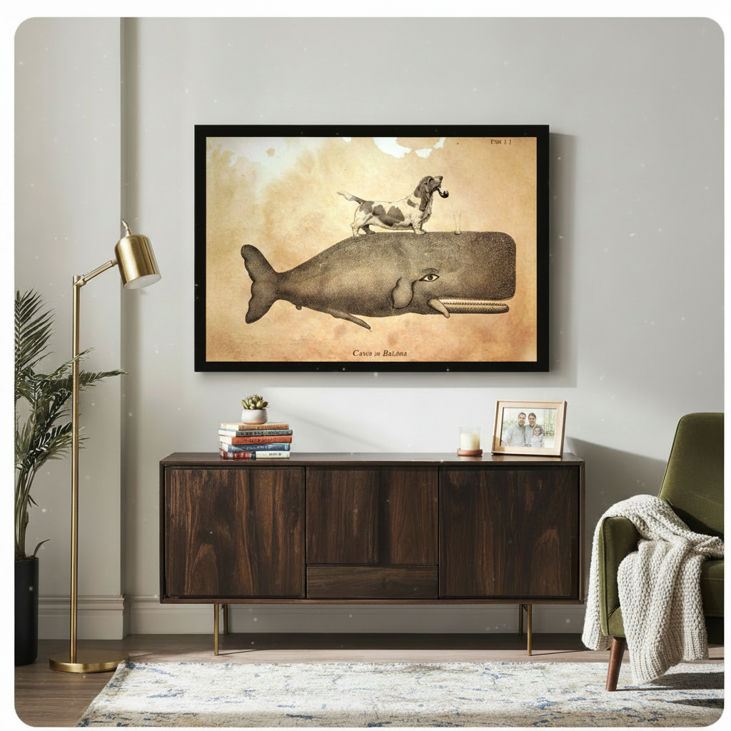 Vintage Basset Hound on Whale Canvas Art Wall Art