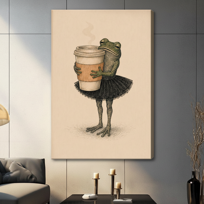 Ballerina Frog Coffee Canvas Wall Art