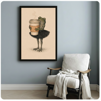 Ballerina Frog Coffee Canvas Wall Art