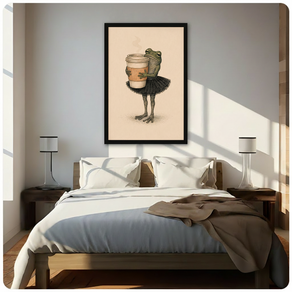 Ballerina Frog Coffee Canvas Wall Art