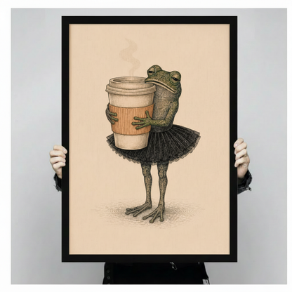 Ballerina Frog Coffee Canvas Wall Art