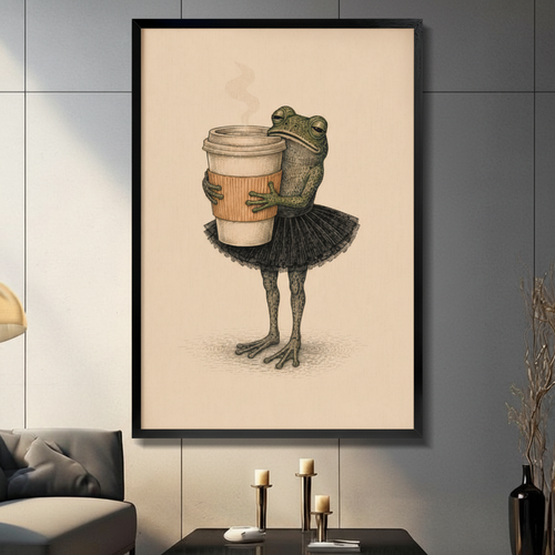 Ballerina Frog Coffee Canvas Wall Art