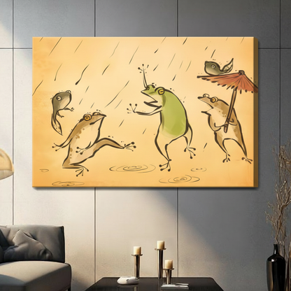 Rainy Day Frogs Vintage Illustration Canvas Art