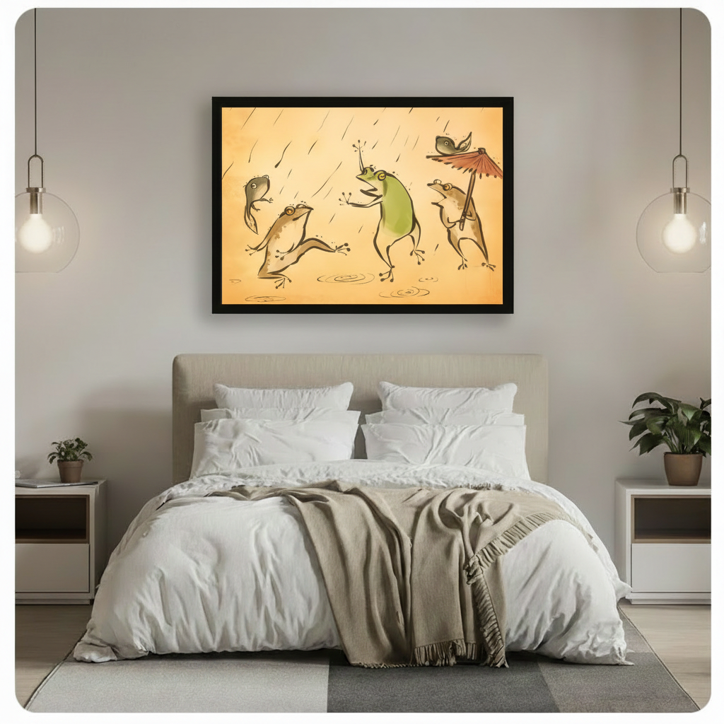Rainy Day Frogs Vintage Illustration Canvas Art