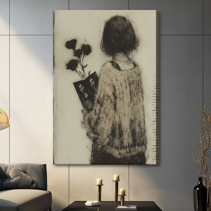 Vintage Woman Dark Roses Moody Canvas Wall Art