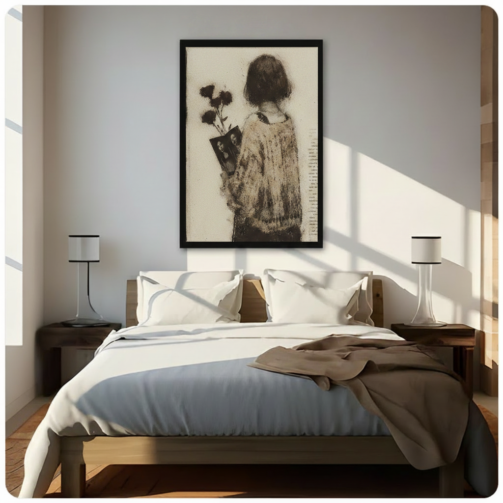 Vintage Woman Dark Roses Moody Canvas Wall Art