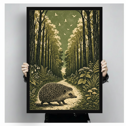 Hedgehog Forest Path Vintage Botanical Canvas Art