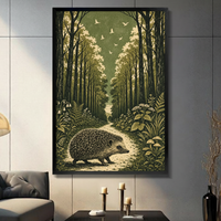 Hedgehog Forest Path Vintage Botanical Canvas Art