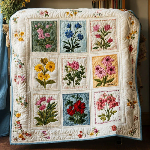 Vintage Herbarium Quilt Blanket
