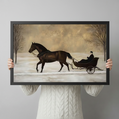 Vintage Horse Sleigh Winter Canvas Wall Art