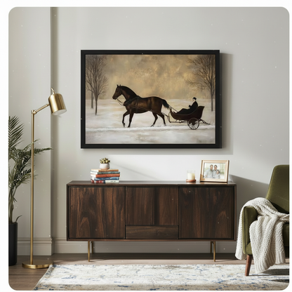 Vintage Horse Sleigh Winter Canvas Wall Art