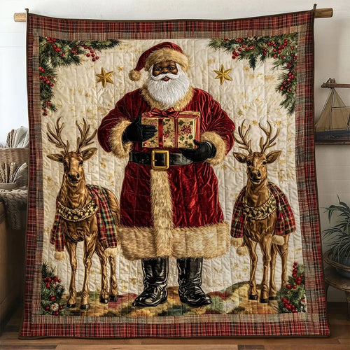 Vintage Joy Black Santa Claus Quilt Blanket