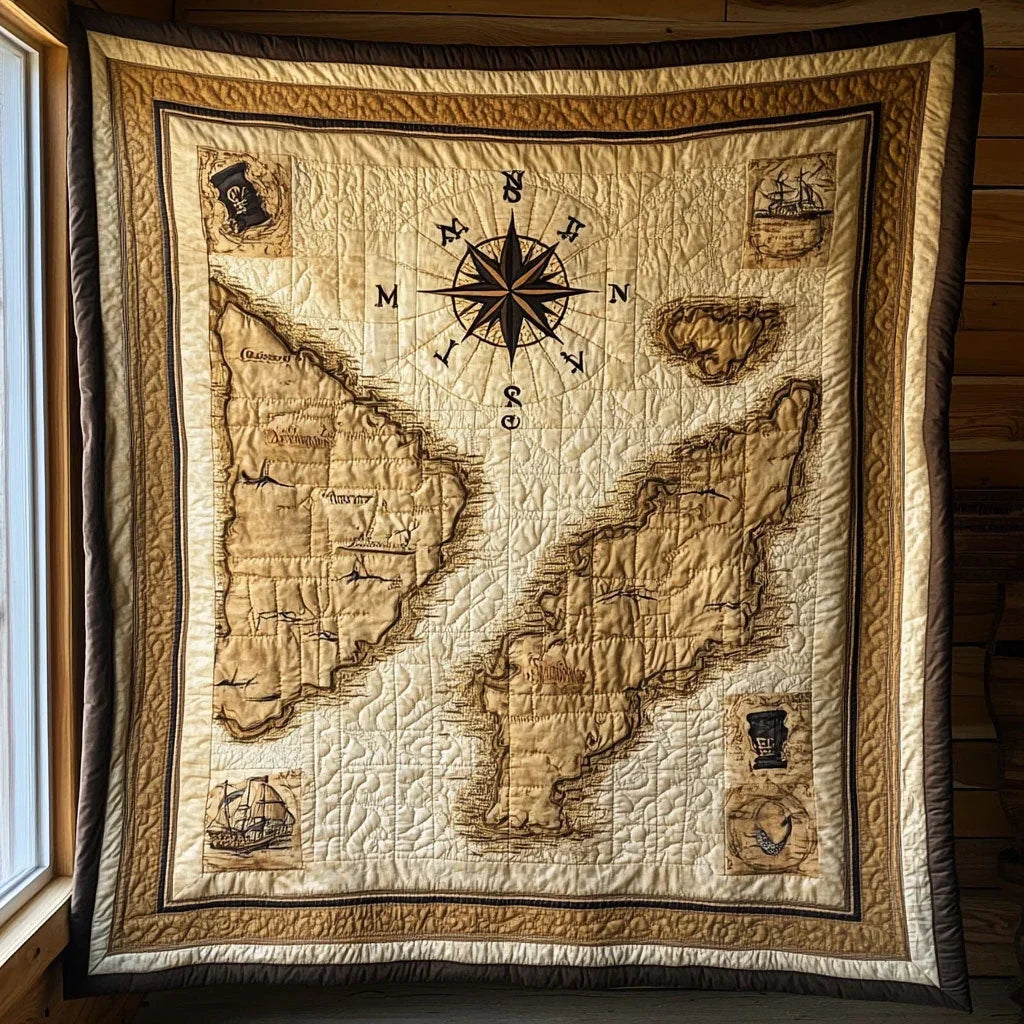 Vintage Map Quilt Blanket