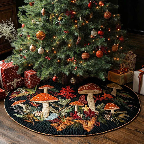 Vintage Mushroom Christmas Quilted Tree Skirt