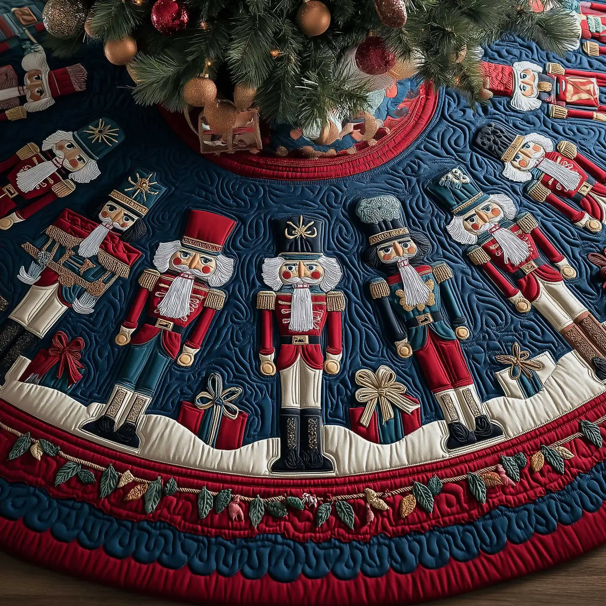 Vintage Nutcracker Holiday Christmas Quilted Tree Skirt