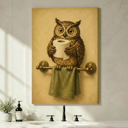Vintage Owl Bathroom Funny Framed Canvas Art Wall Art