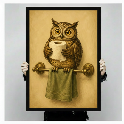 Vintage Owl Bathroom Funny Framed Canvas Art Wall Art