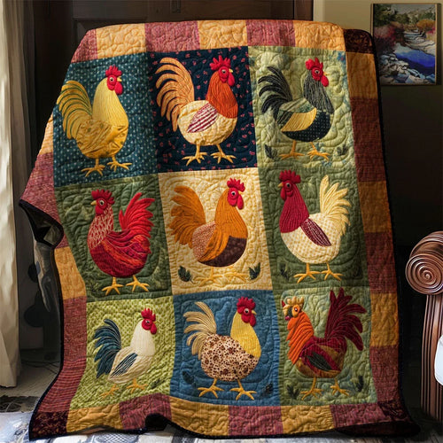 Vintage Patchwork Chicken Quilt Blanket