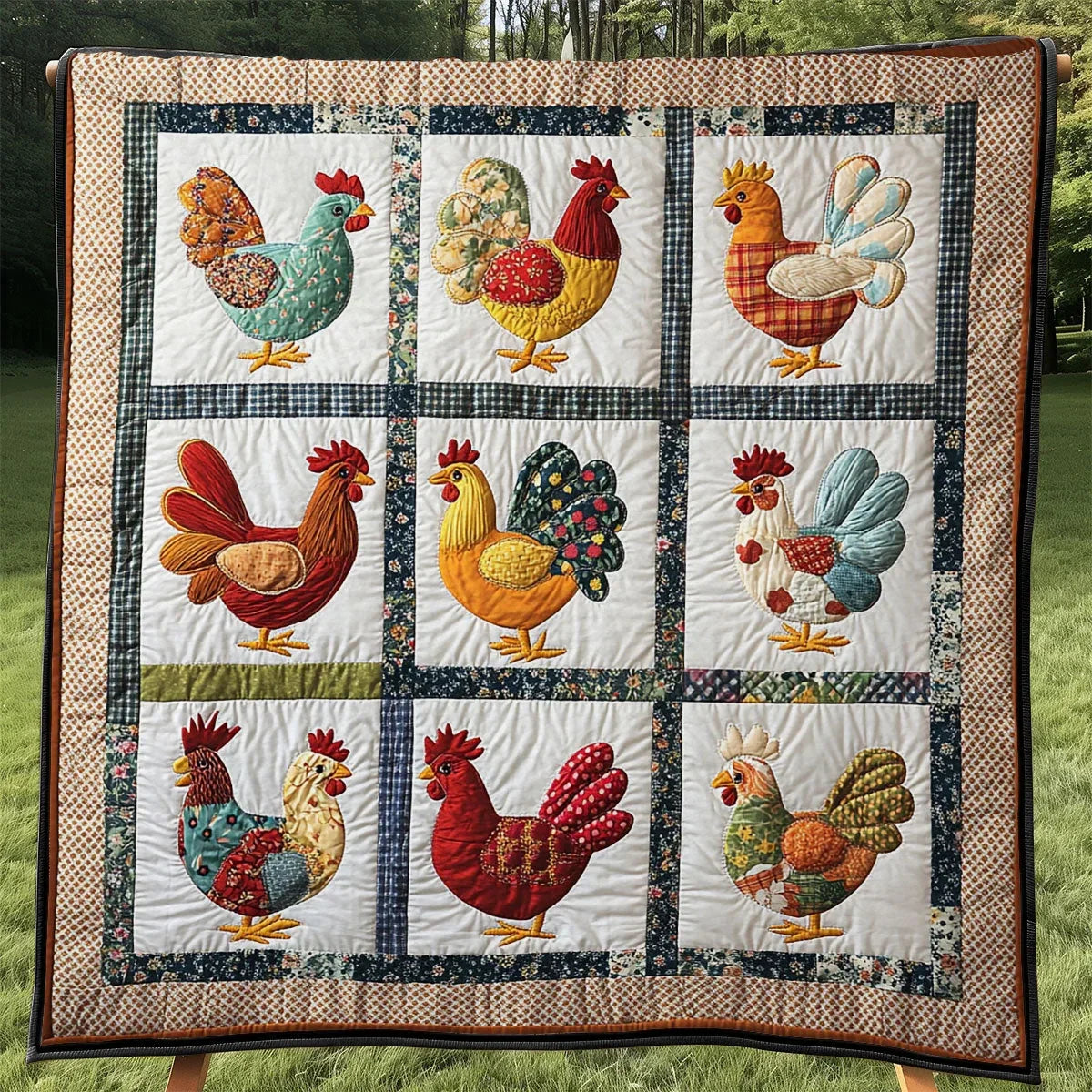 Vintage Patchwork Chicken Quilt Blanket