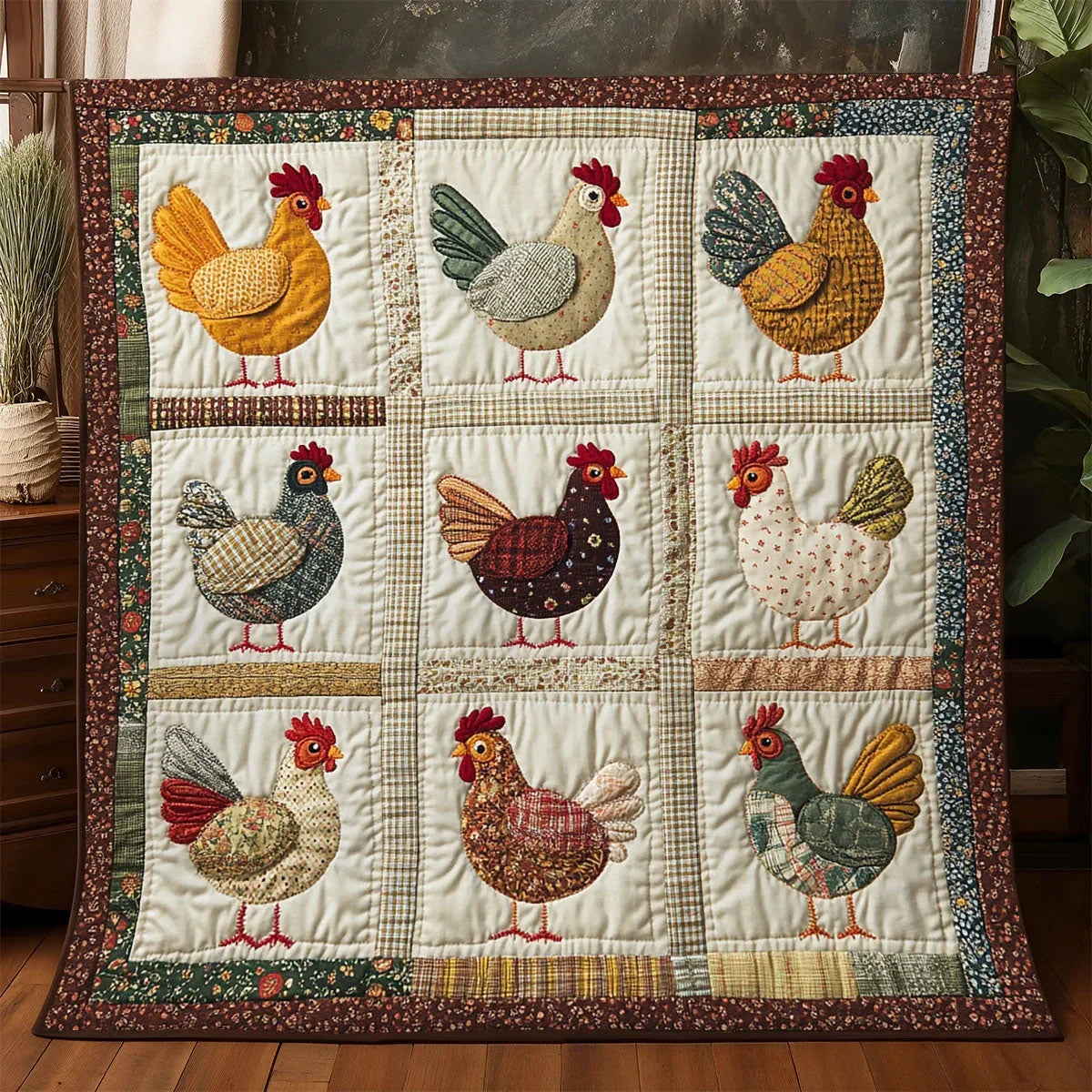 Vintage Patchwork Chicken Quilt Blanket