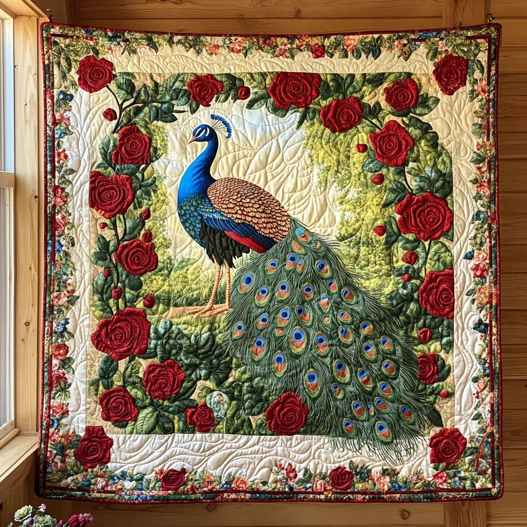 Vintage Peacock Charming Quilt Blanket