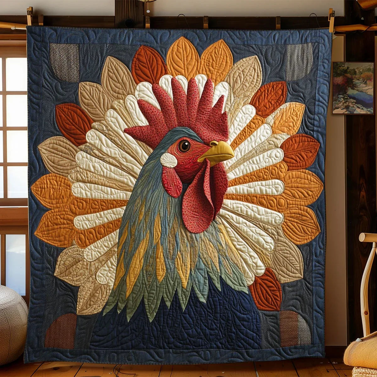 Vintage Rooster Quilt Blanket