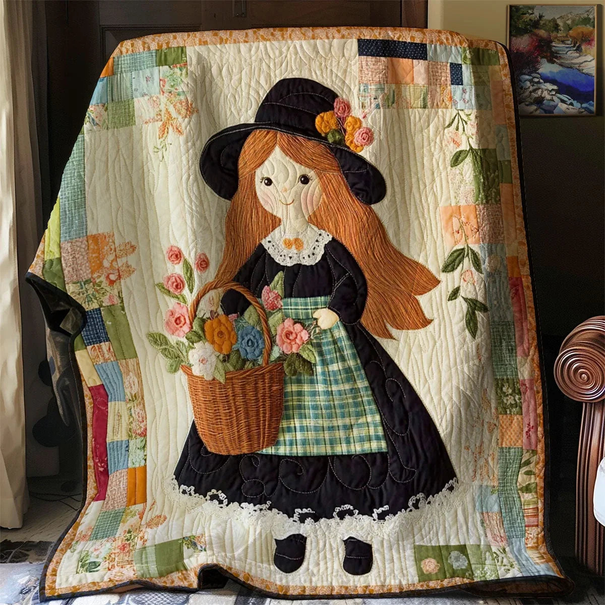 Vintage Rose Girl Quilt Blanket