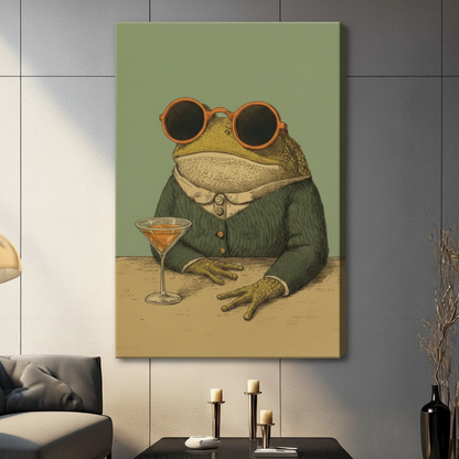 Dapper Frog Martini Vintage Humor Canvas Art Wall Art