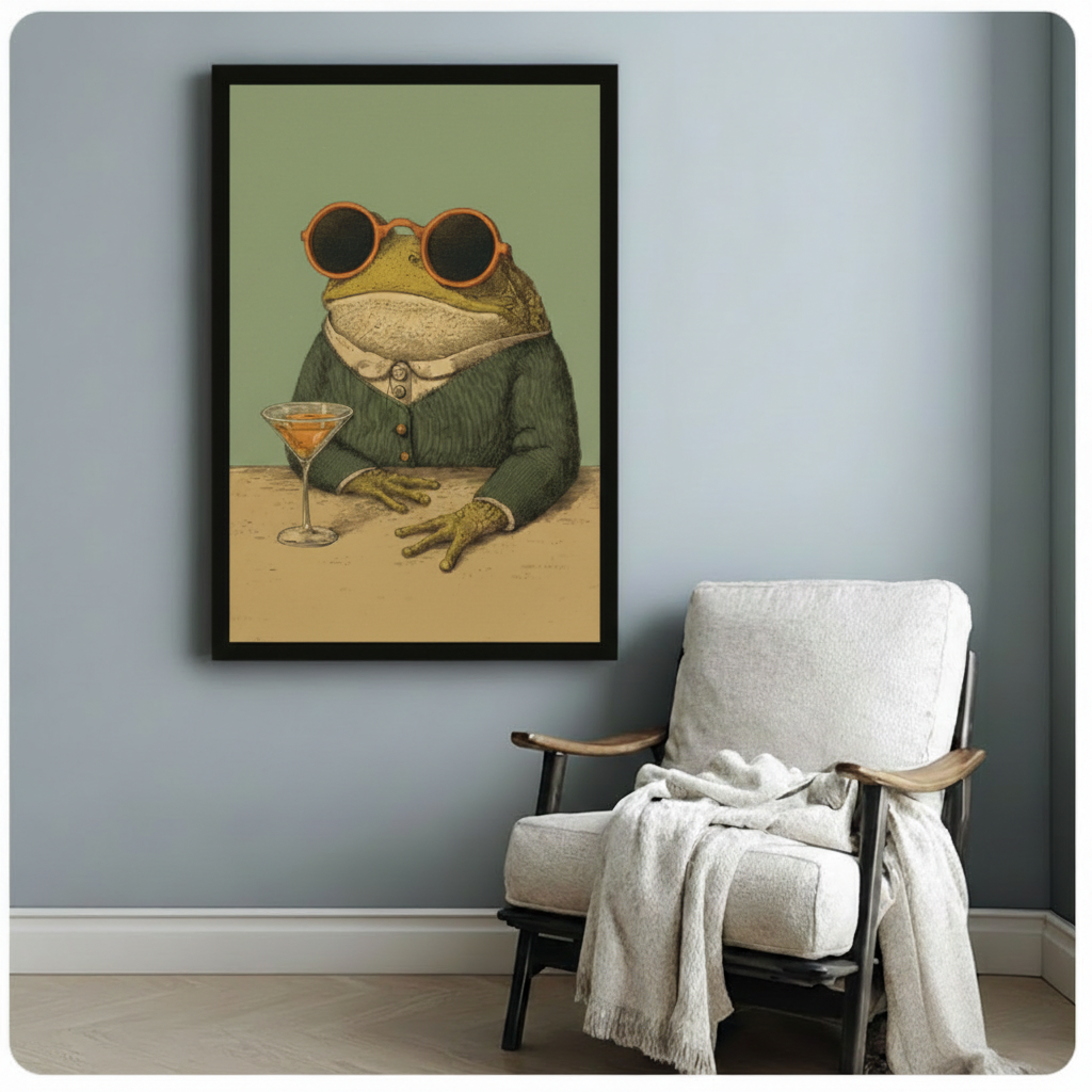 Dapper Frog Martini Vintage Humor Canvas Art Wall Art