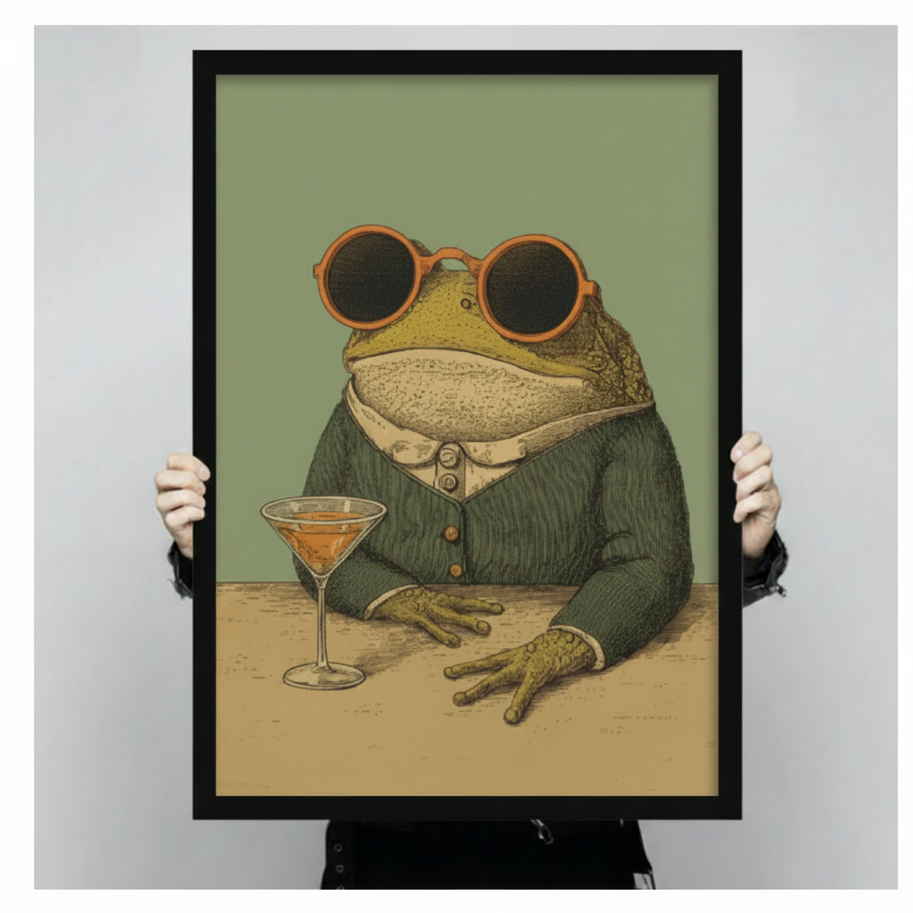 Dapper Frog Martini Vintage Humor Canvas Art Wall Art