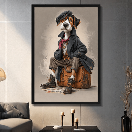 Vintage Traveler Hound Dog Canvas Wall Art