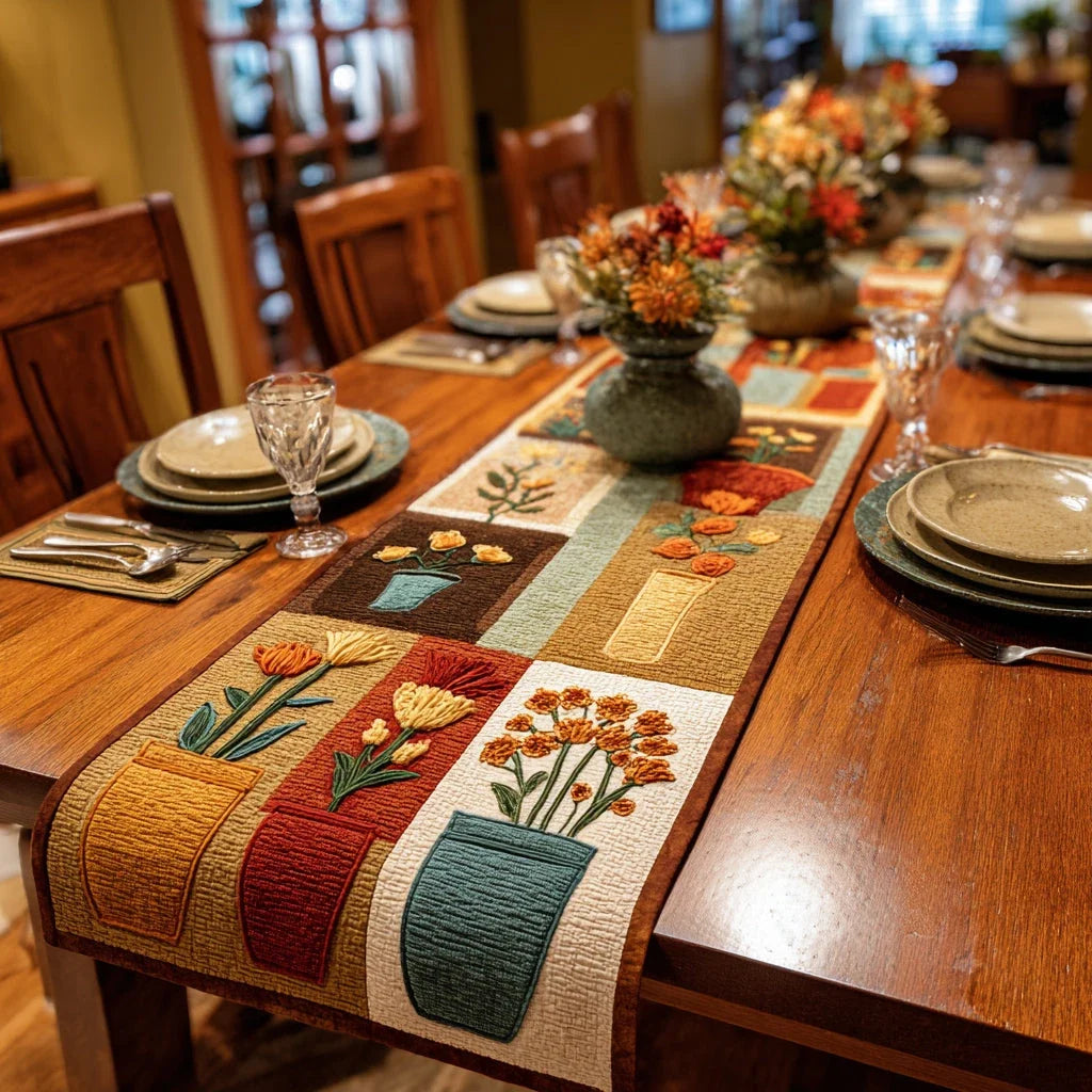Vintage Vase Quilted Table Runner