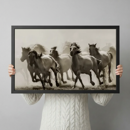Wild Horses Running Sepia Canvas Wall Art