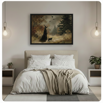 Vintage Witch Forest Walk Framed Canvas Art Wall Art