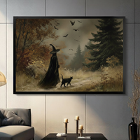 Vintage Witch Forest Walk Framed Canvas Art Wall Art
