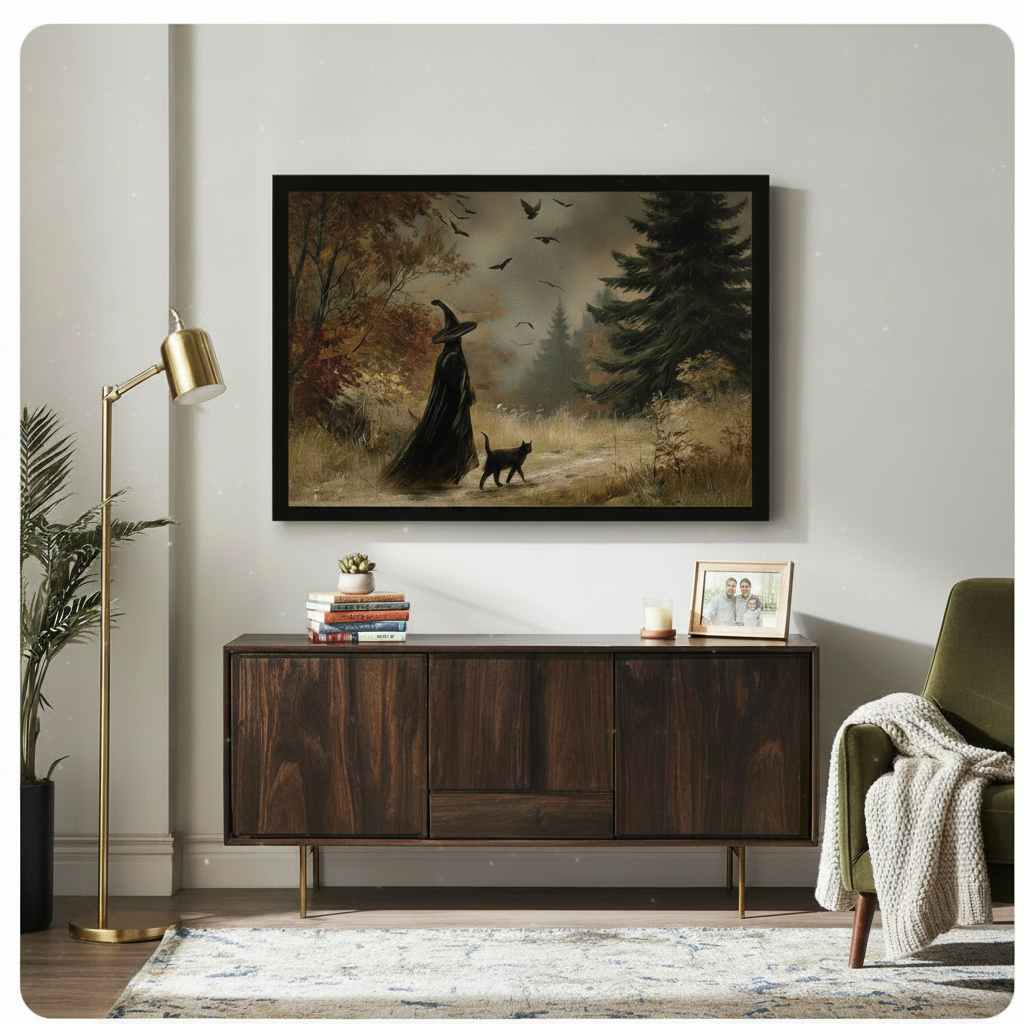 Vintage Witch Forest Walk Framed Canvas Art Wall Art