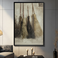 Antique Witch Brooms Gothic Canvas Wall Art