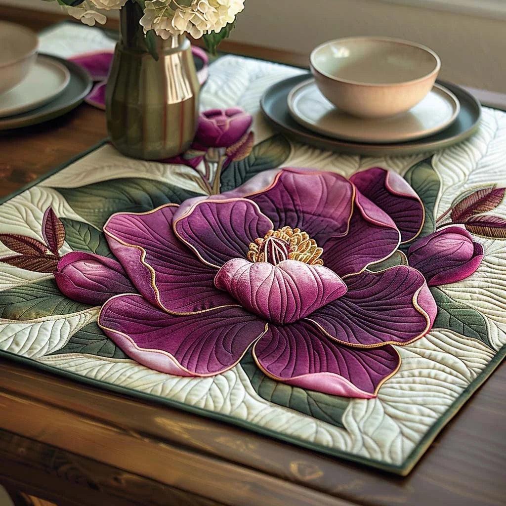Violet Bloom Quilted Table Topper