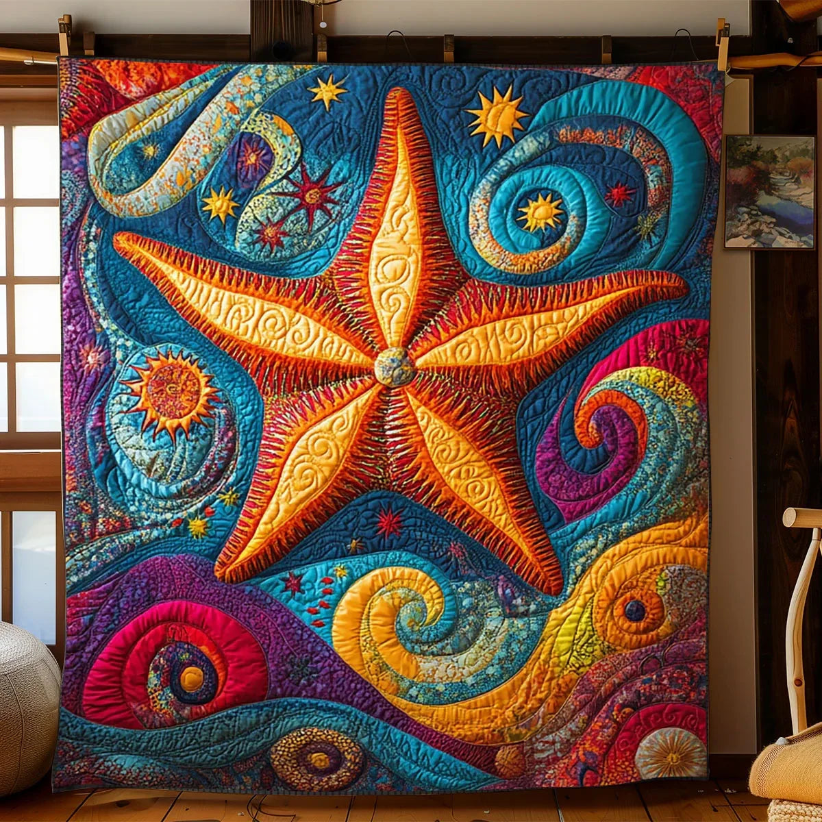 Vivid Starfish Quilt Blanket
