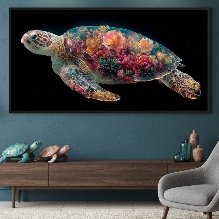 Floral Reef Sea Turtle Glow Canvas Wall Art