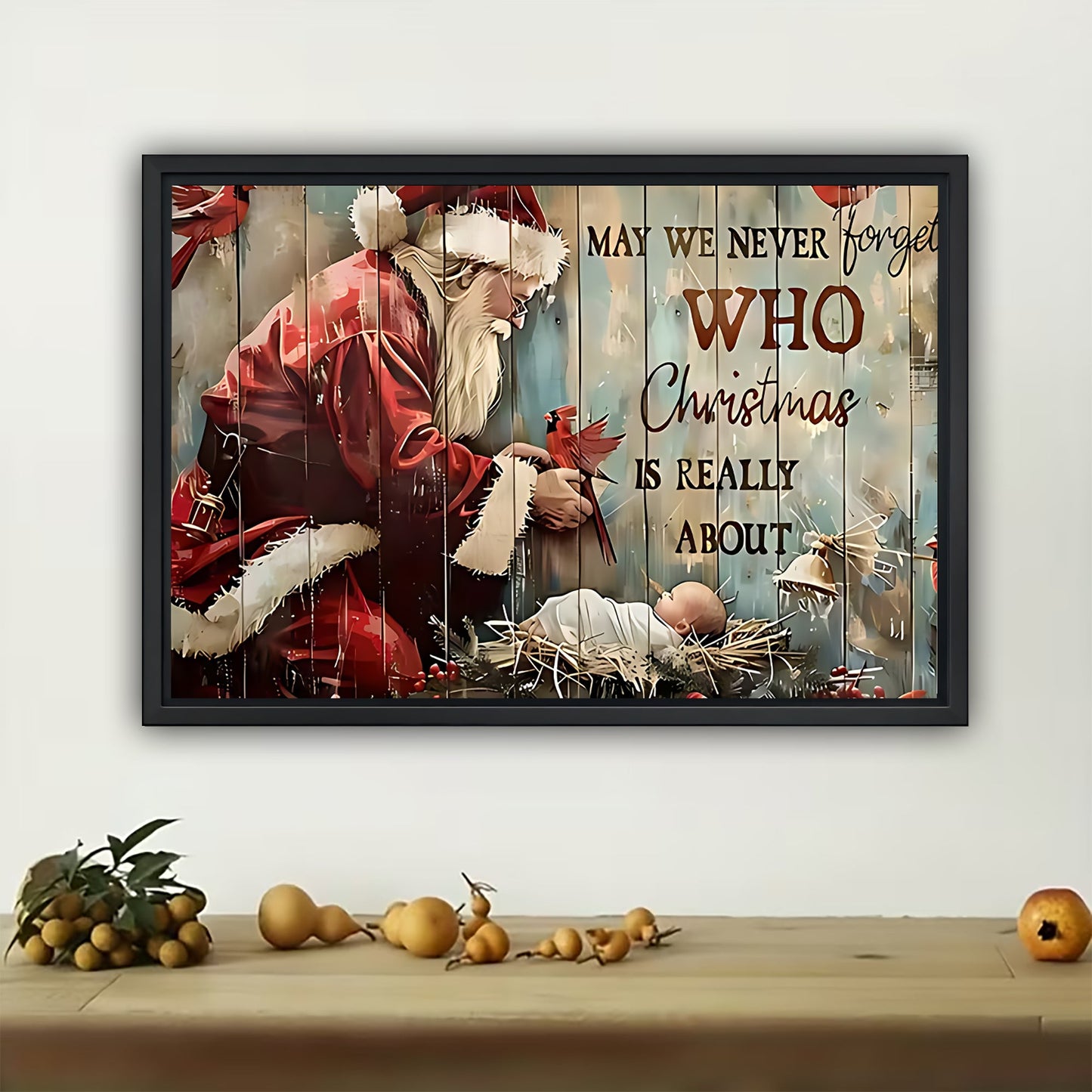 The Festive Who Santa Scene – Whimsical Christmas Wall Art on Natural Wood Grain Canvas