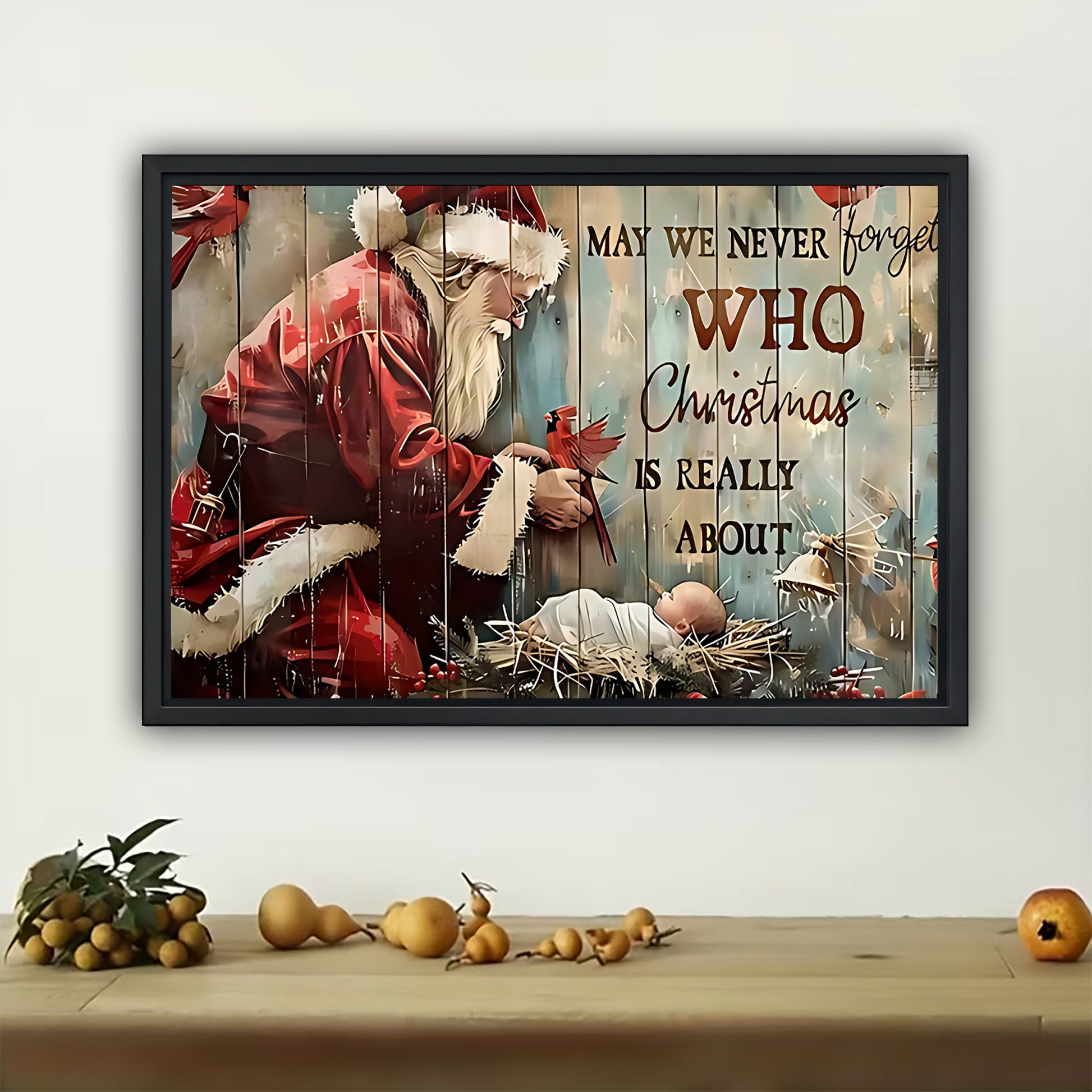 The Festive Who Santa Scene – Whimsical Christmas Wall Art on Natural Wood Grain Canvas